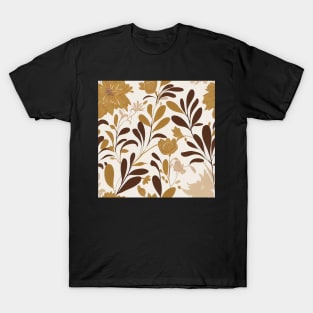 Brown and Cream Ivory Floral Classic Vintage Design T-Shirt